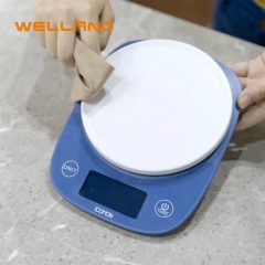 KP1944 5kg/0.1g Round Platform Blue Plastic Kitchen Scale with Tare Function LCD Battery Food Weight Scale