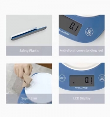KP1944 5kg/0.1g Round Platform Blue Plastic Kitchen Scale with Tare Function LCD Battery Food Weight Scale