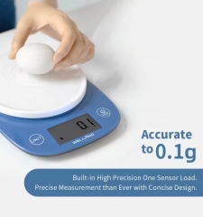 KP1944 5kg/0.1g Round Platform Blue Plastic Kitchen Scale with Tare Function LCD Battery Food Weight Scale