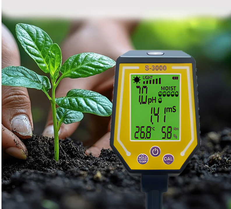 S-3000 6-in-1 High Accuracy Digital Hygrometer Soil Meter Tester Conductivity PH/Moisture/Air/Humidity/EC/Sunlight/Temperature