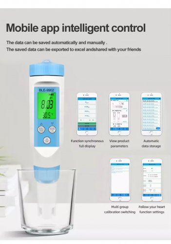 BLE-9902 Lab Smart Blue Tooth PH/EC / TEMP PH Meter Water Quality Tester Pen for Aquarium