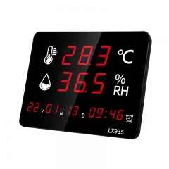 LX935 Digital Thermometer Temperature and Humidity Meter Home Clock Wall Mounted Alarm LED Display With Probe Industrial Large Screen
