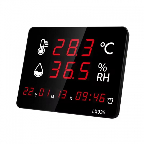 LX935 Digital Thermometer Temperature and Humidity Meter Home Clock Wall Mounted Alarm LED Display With Probe Industrial Large Screen