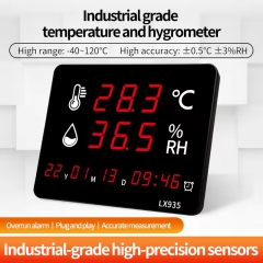 LX935 Digital Thermometer Temperature and Humidity Meter Home Clock Wall Mounted Alarm LED Display With Probe Industrial Large Screen