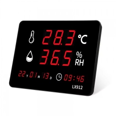 LX912-A Wall-Mounted Digital Thermohygrometer with Large LED Display Built in Probe for Factory Warehouse Indoor Outdoor Use