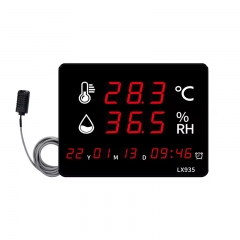 LX935 Digital Thermometer Temperature and Humidity Meter Home Clock Wall Mounted Alarm LED Display With Probe Industrial Large Screen
