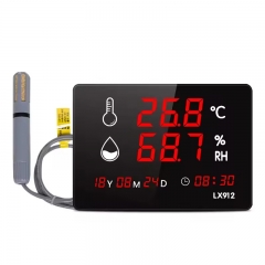 LX912-C Wall-Mounted Thermohygrometer with High-Temp Probe LED Display for Factory Outdoor Use Temperature Humidity Data Logger