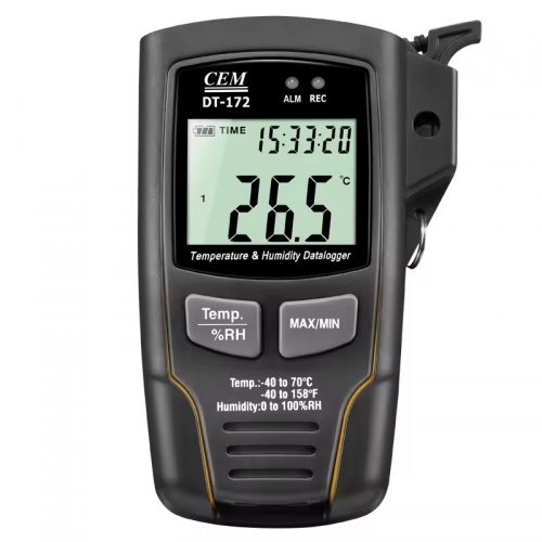 DT-172 Data Logger Temperature Humidity With Record 32000 Data Sound and Light Alarm for Warehouse/Building/Lab/Transportat