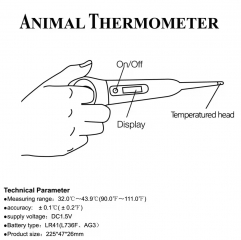 MAT-3A Quick Response Thermometer Pet Dogs Cats Horse Washable Soft Probe Digital Animal Thermometer for Animal Hospital Clinic Farm