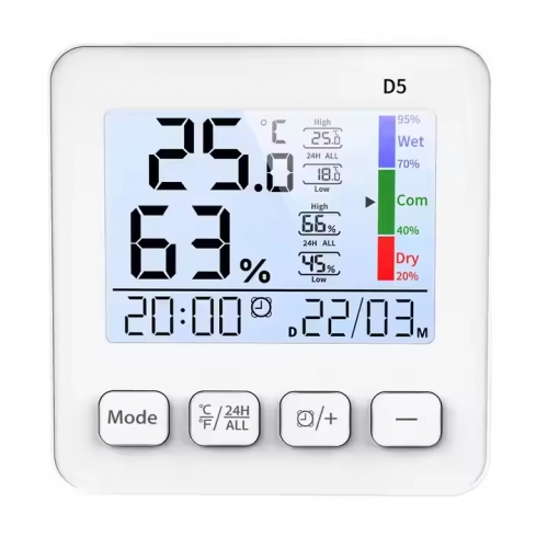 D5 Household Digital Hygrometer with Memory and Alarm Functions Backlit Thermohygrometer