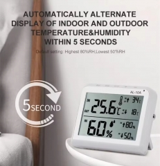 AL-10 Large LCD Digital Display Indoor/Outdoor Digital Thermometer Highest Lowest Alarm Thermometer Hygrometer with Magnet