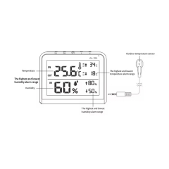 AL-10 Large LCD Digital Display Indoor/Outdoor Digital Thermometer Highest Lowest Alarm Thermometer Hygrometer with Magnet