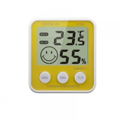 DC108 Products Description Model number DC108 Temperature range -10℃~+50℃ (14℉~+122℉) Product Dimension 91×85×20 mm Humidity Range Indoor 20% RH~90% RH Power-supply 1.5V(AAA) x 1 Features 1.Indoor temperature display, indoor humidity display 	 2.Temperat