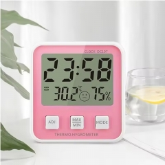 DC107 Temperature Humidity Table Electronic Alarm Clock Thermometer Eco-friendly LCD Digital Display Abs,plastic Max Min Room Indoor