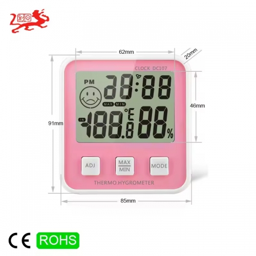 DC107 Temperature Humidity Table Electronic Alarm Clock Thermometer Eco-friendly LCD Digital Display Abs,plastic Max Min Room Indoor