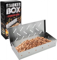 660052 Grilling Accessories, Universal Stainless Steel Smoker Box for BBQ Grill Wood Chips
