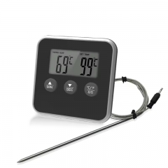 EK8012 Large LCD Smoker Oven Kitchen BBQ Grill Thermometer with Alarm Stainless Steel Probe for Smoker Kitchen Food Meat Thermometer