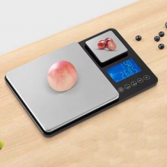 K600H 15kg/1g-500g/0.01g Stainless Steel Digital Kitchen Scale with LCD Display 500g 15kg Gram Ounce Battery Powered Weight Measuring Two Platforms Dual Scale