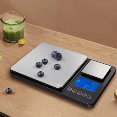 K600H 15kg/1g-500g/0.01g Stainless Steel Digital Kitchen Scale with LCD Display 500g 15kg Gram Ounce Battery Powered Weight Measuring Two Platforms Dual Scale