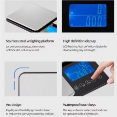 K600H 15kg/1g-500g/0.01g Stainless Steel Digital Kitchen Scale with LCD Display 500g 15kg Gram Ounce Battery Powered Weight Measuring Two Platforms Dual Scale
