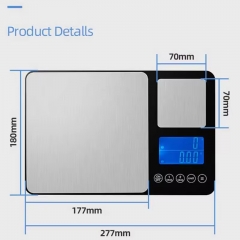 K600H 15kg/1g-500g/0.01g Stainless Steel Digital Kitchen Scale with LCD Display 500g 15kg Gram Ounce Battery Powered Weight Measuring Two Platforms Dual Scale