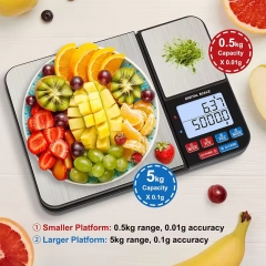 ABJ-918 PCS Counting Dual Stainless Steel Pan Big Screen 5kg Kitchen Balance 500g Pocket Weight Scale