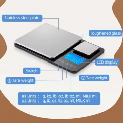 K600H 15kg/1g-500g/0.01g Stainless Steel Digital Kitchen Scale with LCD Display 500g 15kg Gram Ounce Battery Powered Weight Measuring Two Platforms Dual Scale