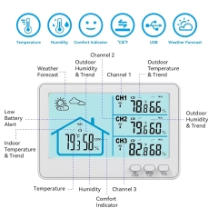 RX11-3B Newest Electronic Large Digital Color Display Indoor Outdoor Weather Station with Sensor