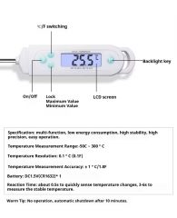 PT305 Kitchen BBQ Grill Multifunction Probe Thermometer Large Screen Folding Electronic Water Thermometer Digital Display Plastic