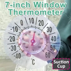 X6CK1044 7 Inch Suction Cup Window Thermometer °C/°F | Large Dial Outdoor Indoor Temp Gauge PVC Material