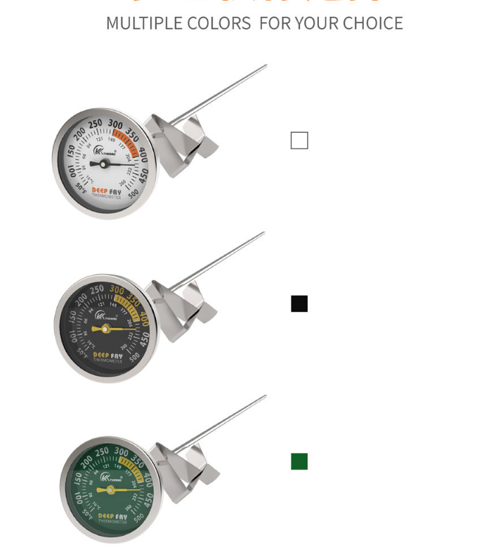 YH-B-10 Mechanical Deep Fry Thermometer 50-500°F with Clip, 12-Inch Probe for Frying BBQ Syrup Cooking