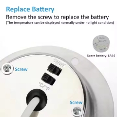 E2AK1083K02 Digital Solar Thermometer with Probe -50~200℃ for Fridge Freezer Cold Storage, Waterproof Design