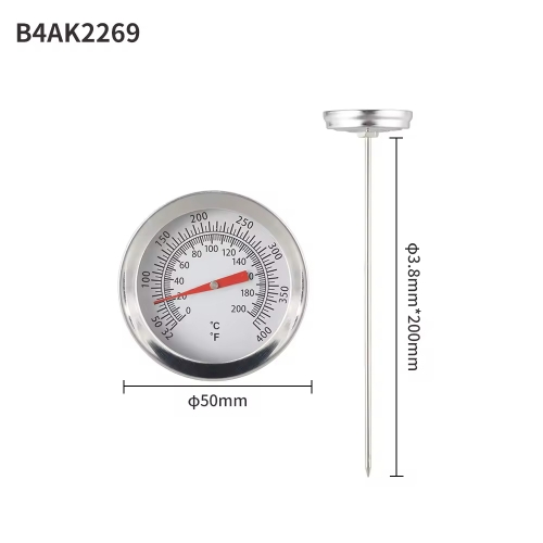 B4AK2269 Locomotive Thermometer Stainless Steel 0-200°c/32-400°F Needle Type Black White Dial Temperature Controller