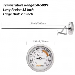 YH-B-10 Mechanical Deep Fry Thermometer 50-500°F with Clip, 12-Inch Probe for Frying BBQ Syrup Cooking