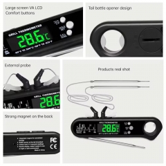 DTH-162 Dual Probe Digital LCD Backlight Instant Read Kitchen Thermometer Metal Meat Thermometer for Cooking Food Thermometer