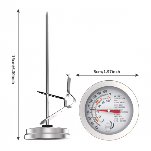 B4AK3440 Removable Detachable Stand Clear Dial Temperature Gauge Household Use Stainless Steel Beer Thermometer Probe