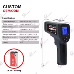 DT750 Portable Digital Non-Contact Infrared Industrial Thermometer Laser Temperature Gun ABS Material OEM Customizable for Oil Checks