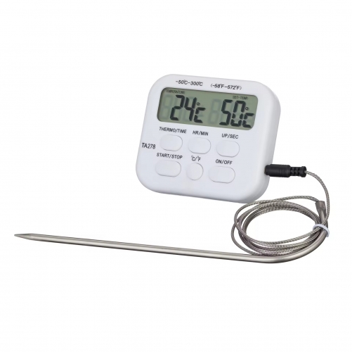 TA278 TZONE Plastic Kitchen & Barbecue Thermometer with Digital Display IP67 Waterproof Alarm Timer Function Can Be Set
