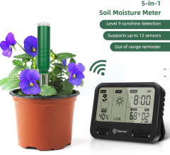 5 in 1 Wifi Multifunction IPX5 Waterproof Time Display Soil Moisture Meter Sunlight & Humidity Sensor