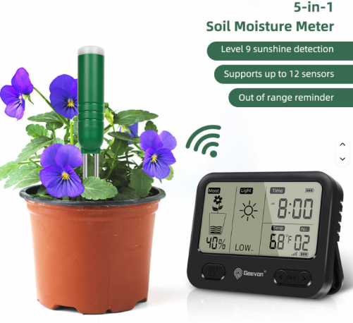 5 in 1 Wifi Multifunction IPX5 Waterproof Time Display Soil Moisture Meter Sunlight & Humidity Sensor