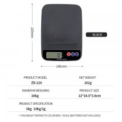 ZD-220-White 5kg/1g 10kg/1g Portable Digital Electronic Kitchen Food Scale Plastic Weight Measuring Tool with Battery Power Source