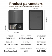 CK865BLE 5kg/1g Smart Portable Digital Food Nutrition Kitchen Scale for TFT Display Stainless Steel Household