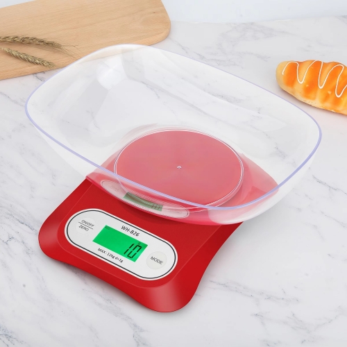 WH-B26 12kg/1g Big Bowl USB Rechargeable 12kg Food Weighing Scale Digital Kitchen Scale 12000g 5000g/0.5g