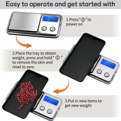 ACCT908 100g/0.01g Silver Digital Rectangular Mini Digital Pocket Scale with Lid 300g Capacity High Precision Customizable Home Weight Measuring