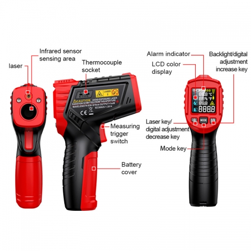 HT651D -50-800°C Infrared Thermometer Laser Temperature Meter -50-800 Non-contact Industrial Infrared Laser Temperature Meter