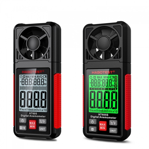 HABOTEST HT605/HT605S High Precision Digital Handheld Anemometer Measures Air Velocity Temperature Humidity Auto Power Measurement