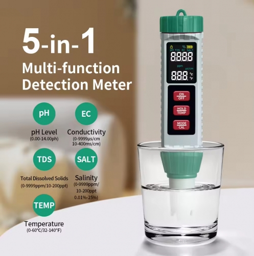 MF-X51 Newly Launched 5-in-1 Multi-Function Water Quality Tester X51 | TDS/PH/EC/Salinity/Temp Pocket Size,Replaceable Probe OEM ODM