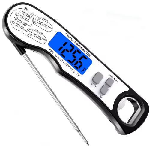 Digital Instant Read Plastic Food Thermometer with Foldable Probe IP66 Waterproof Temperature Alarm for BBQ & Outdoor Cooking