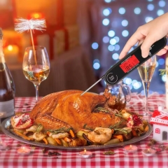 CH-209 Digital Instant Read Plastic Meat Thermometer IP66 Waterproof Folding Probe LCD 3-color Backlight Voice Alarm for Kitchen BBQ