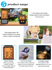 CH-216 Digital Kitchen Timer Temperature Alarm Wireless Meat Food Thermometer Four Probe Wireless Grill Oven BBQ Thermometer